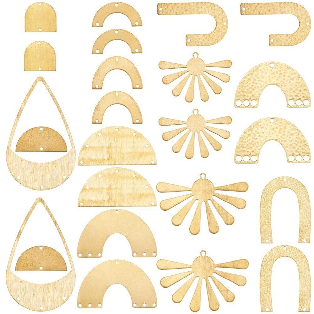 2536 1 Box 24Pcs 12 Styles Half Circle Jewelry Connectors Brass Sun Charm